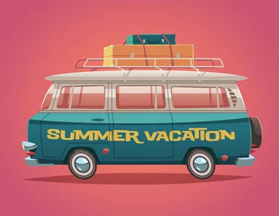Van with summer vacation written on it